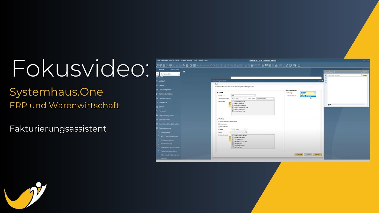 Systemhaus.One  - Fakturierungsassistent I SCHNELL und einfach Tickets und Verträge abrechnen